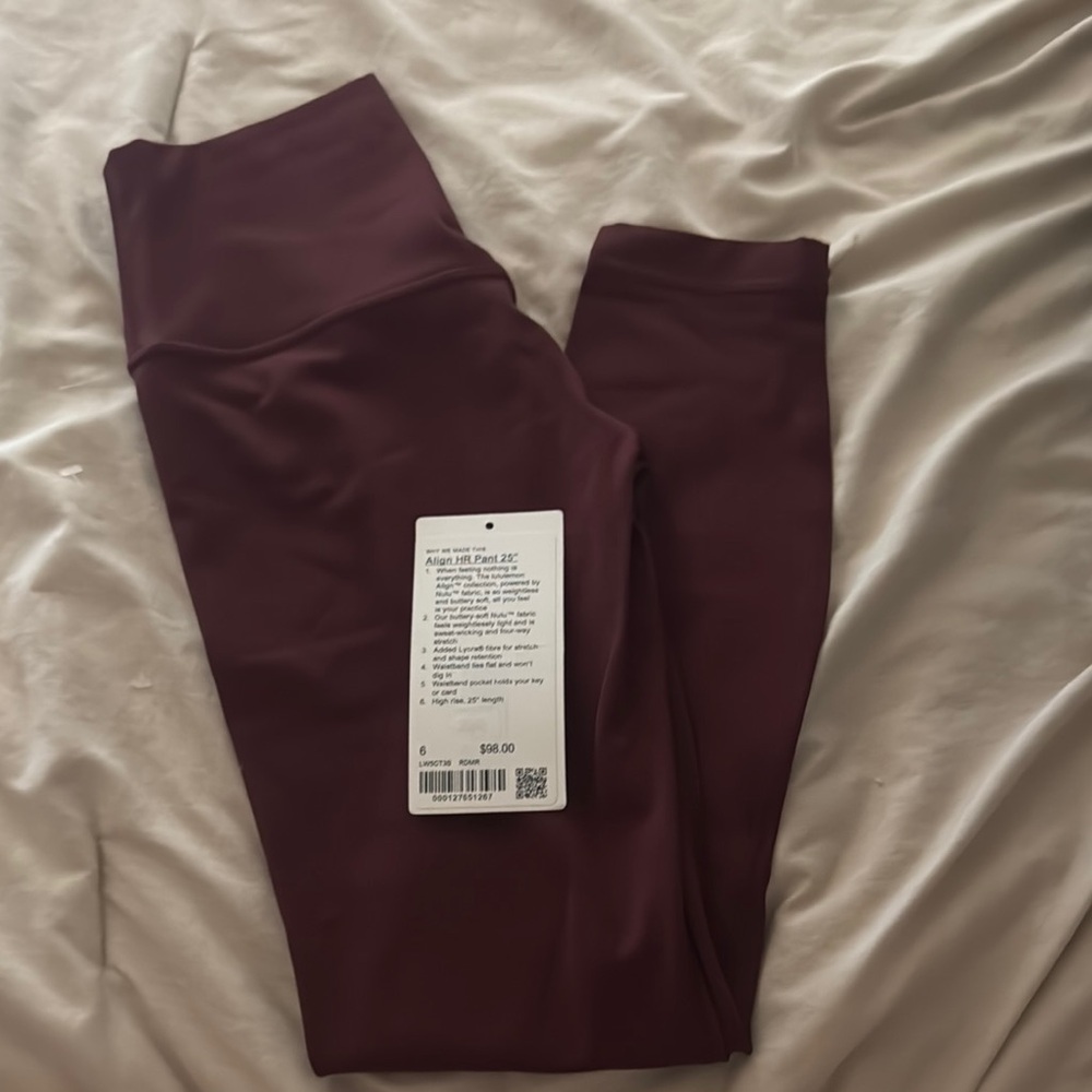 Lululemon Align HR 25” size 6 red Merlot NWOT